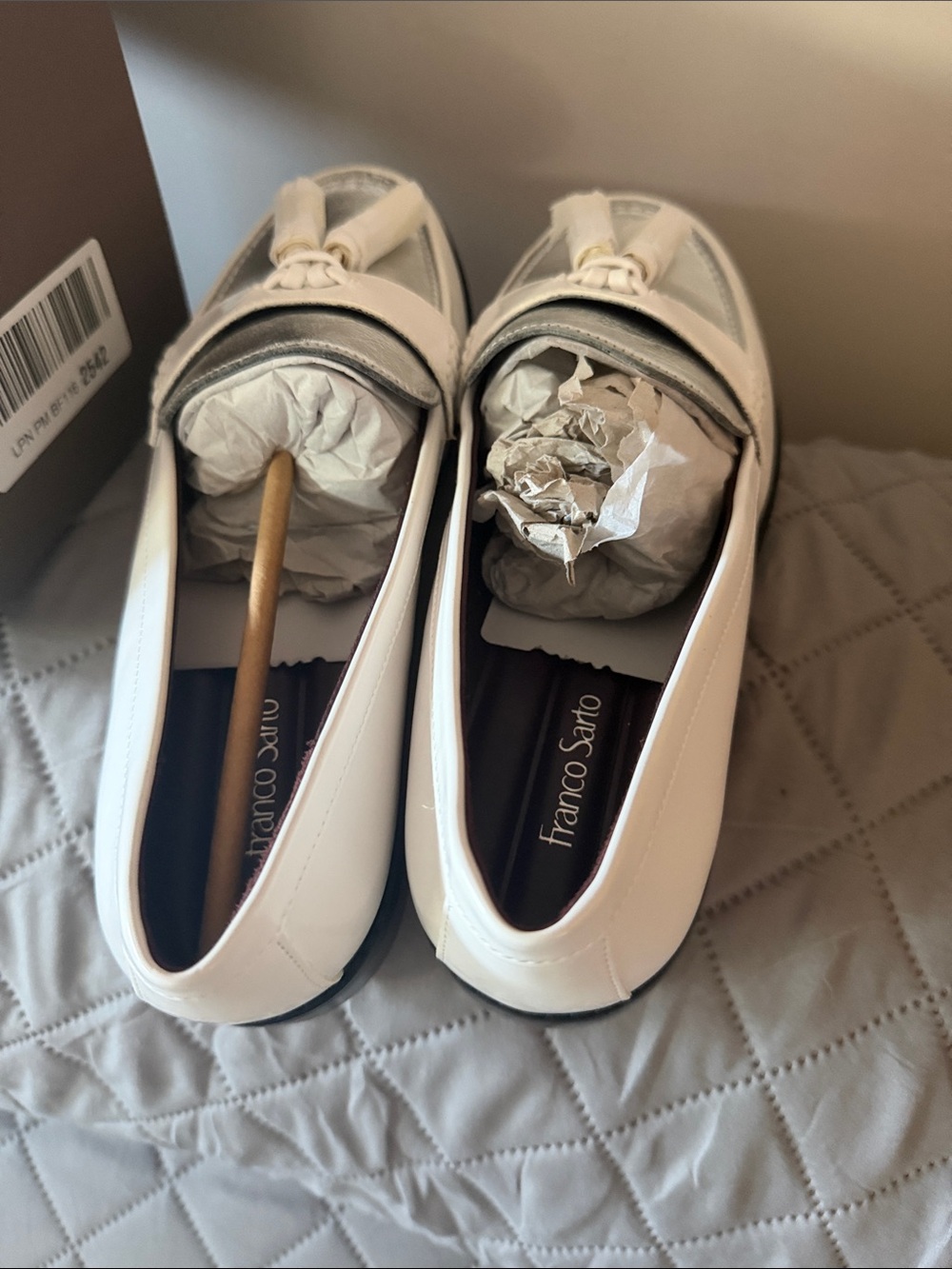 Franco Sarto White Leather Tassel Loafers